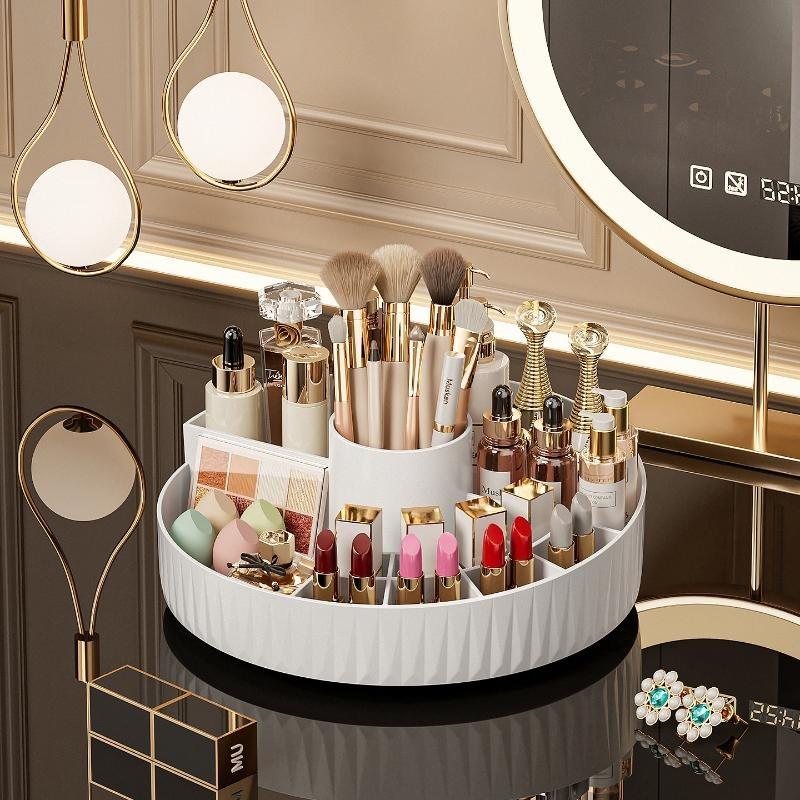 Home Bathroom Vanity - Large Capacity Rotating Makeup Organizer Multi-compartment
