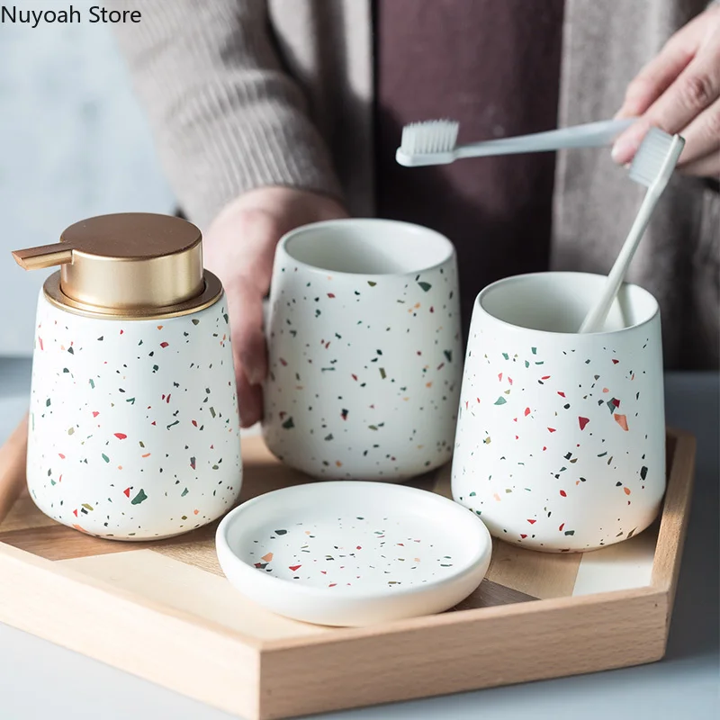 Zara Home Bathroom Set - European Bathroom Decoration Set, Terrazzo Ceramic,