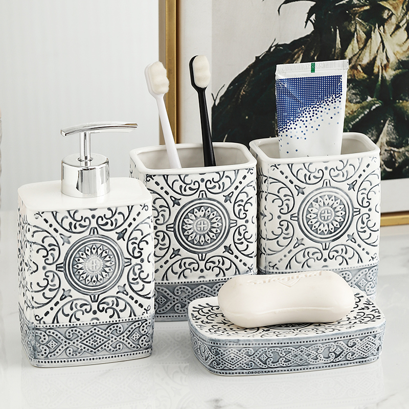 Zara Home Bathroom Set - Modern Ceramic Lotion Bottle Soap Dish