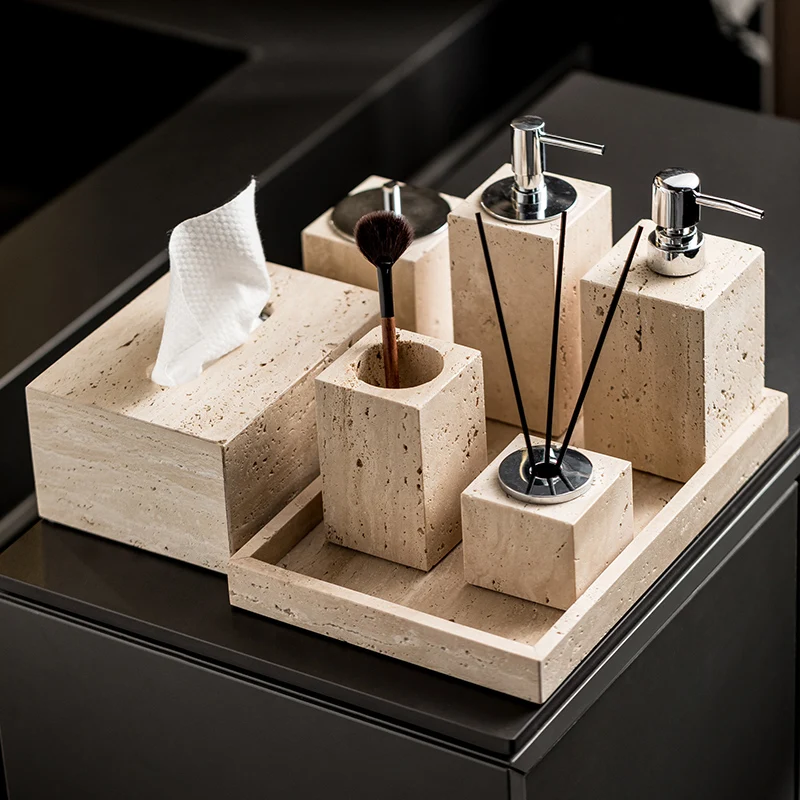 Zara Home Bathroom Set - Beige Travertine Bathroom Set Natural Marble