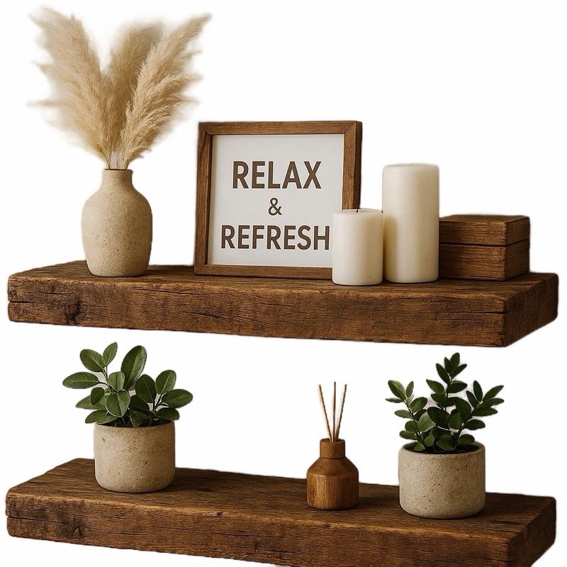 Home Bathroom Organizer - 2Pcs Rustic Wood Floating Shelves Wall