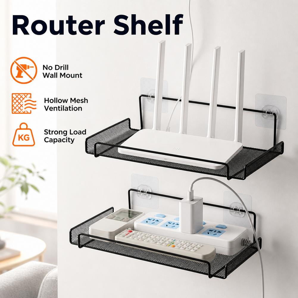 Home Bathroom Organizer - Stainless Steel Wall-Mounted Router Shelf No