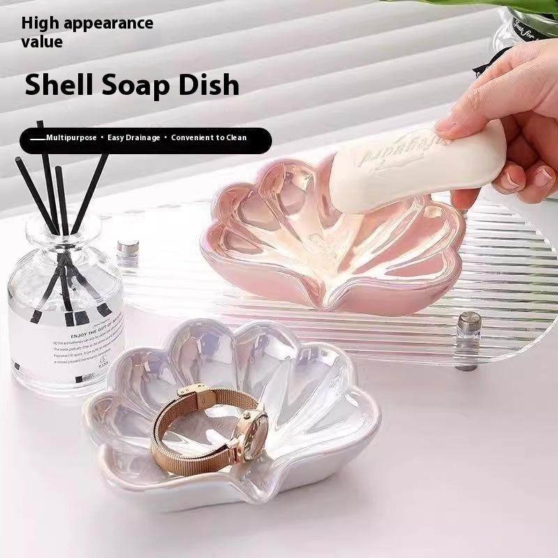 Home Bathroom Accessories - 1/2Pcs Shell Shape Drain Soap Dish