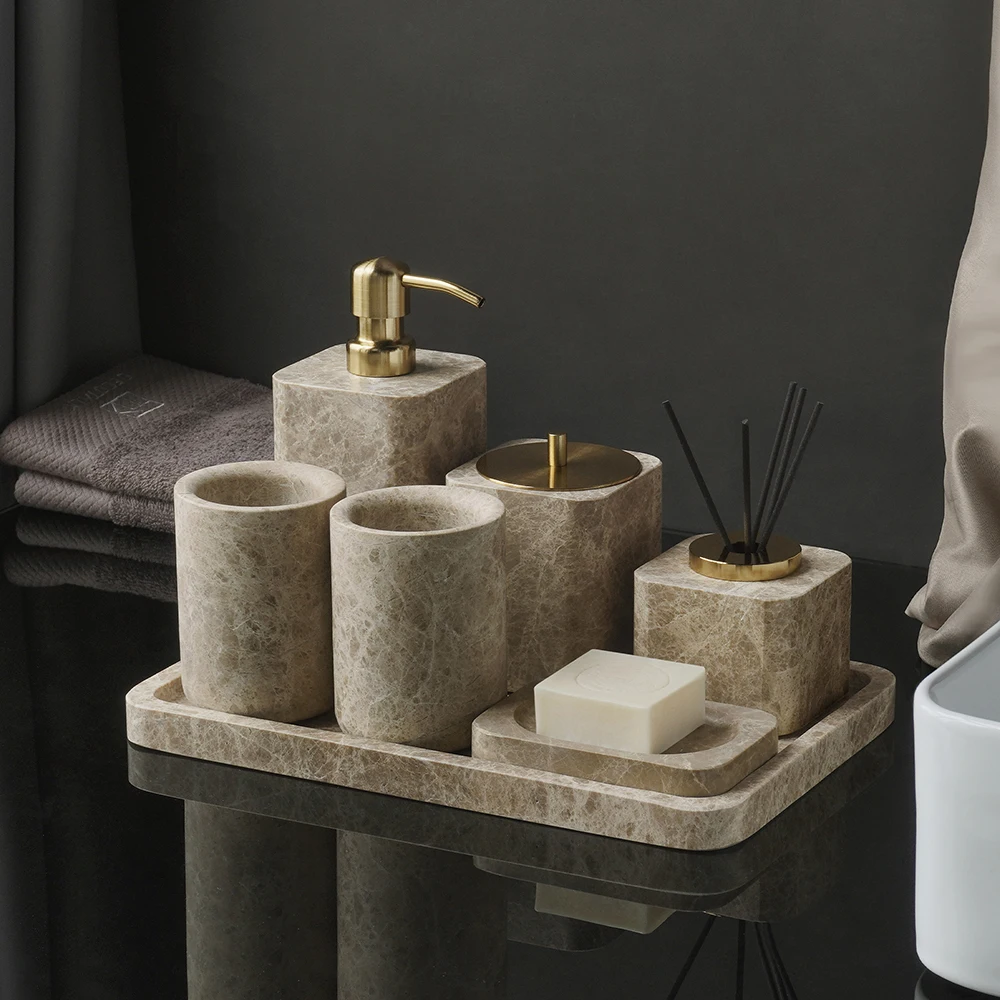 Zara Home Bathroom Set - Emperador Light Natural Marble Bathroom Accessories