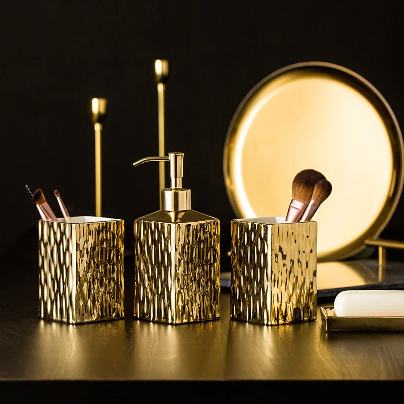 Zara Home Bathroom Set - Ceramic Bathroom Accessories Set Gold Silver