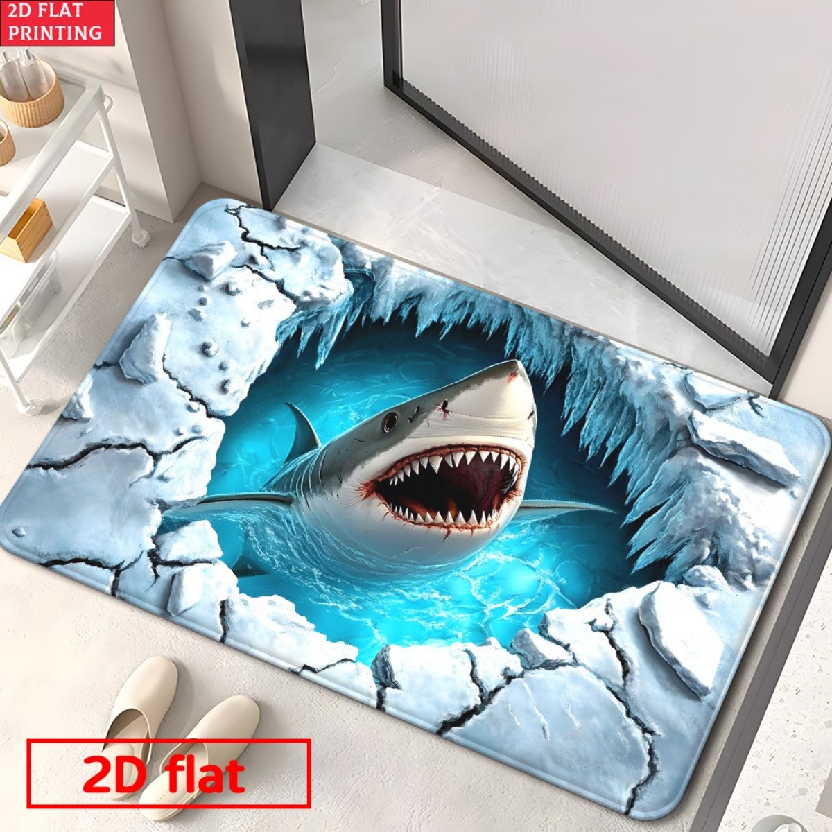 3D Shark Breaking Ice Flannel  - Home Bathroom Break ulasan dan harga