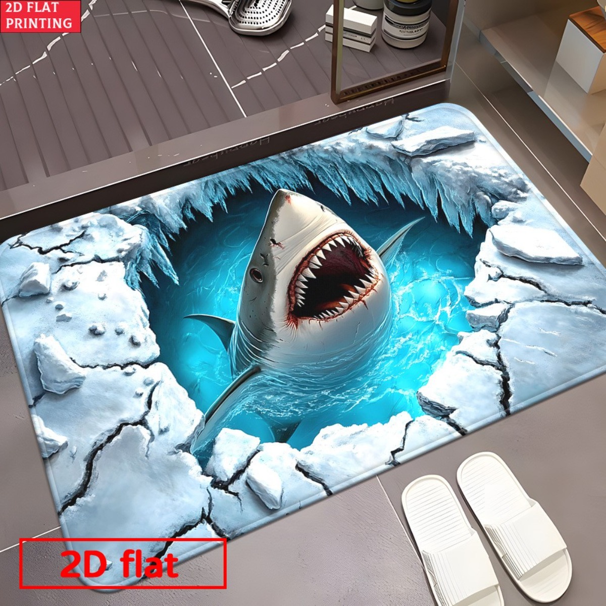 3D Shark Breaking Ice Flannel  - Home Bathroom Break ulasan dan harga