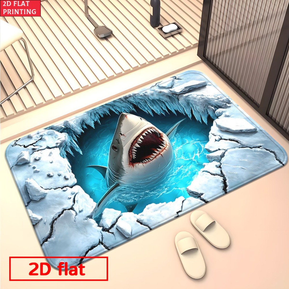 3D Shark Breaking Ice Flannel  - Home Bathroom Break ulasan dan harga