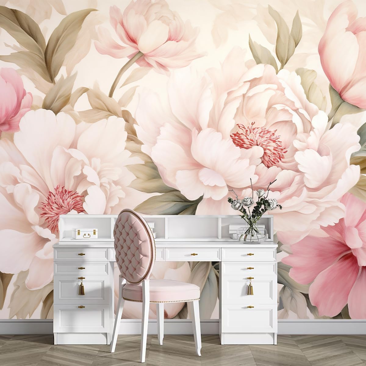 Elegant Peony Floral Mural Wal - Home Bathroom Vanity ulasan dan harga